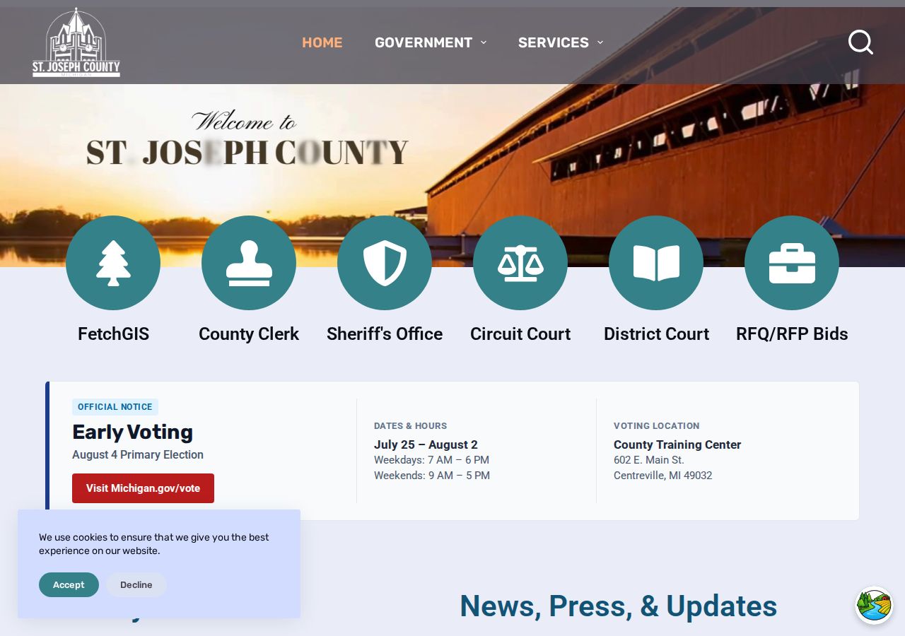 St. Joseph County court records portal on the official county website