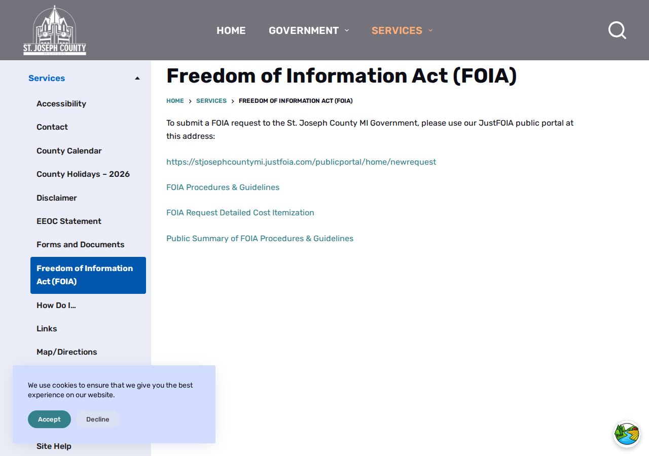 St. Joseph County court records and the county FOIA request page