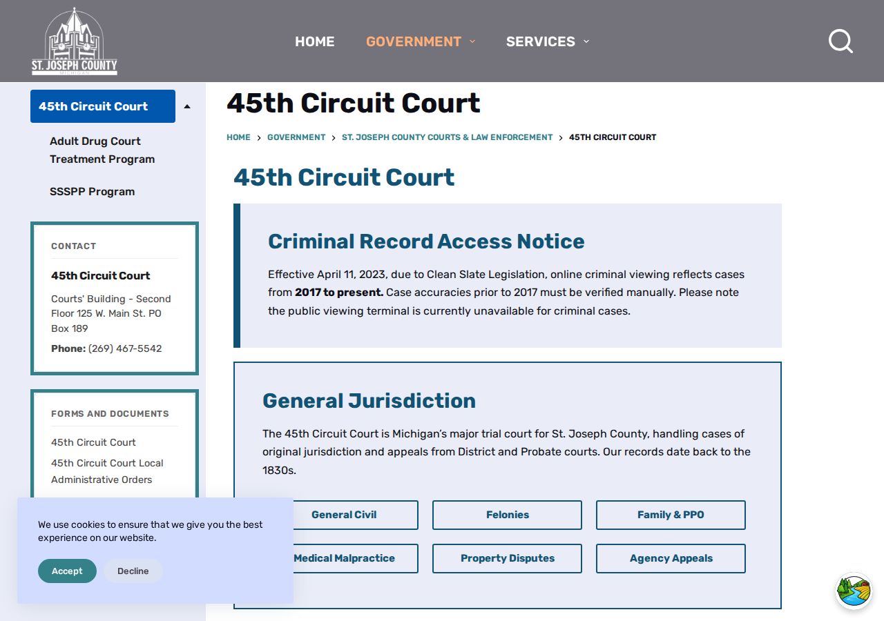 St. Joseph County court records at the 45th Circuit Court