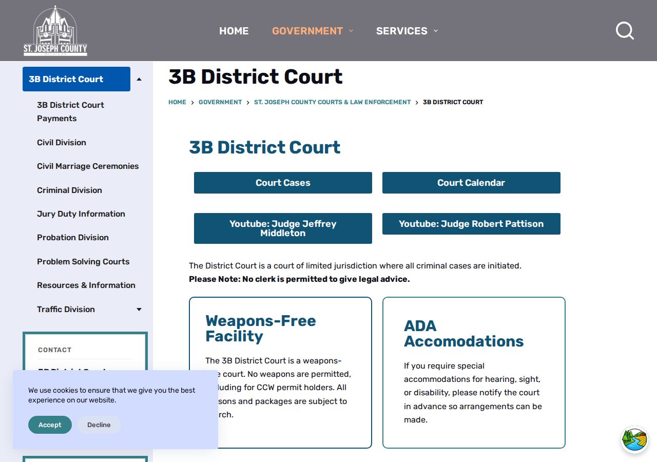 St. Joseph County court records at the 3B District Court