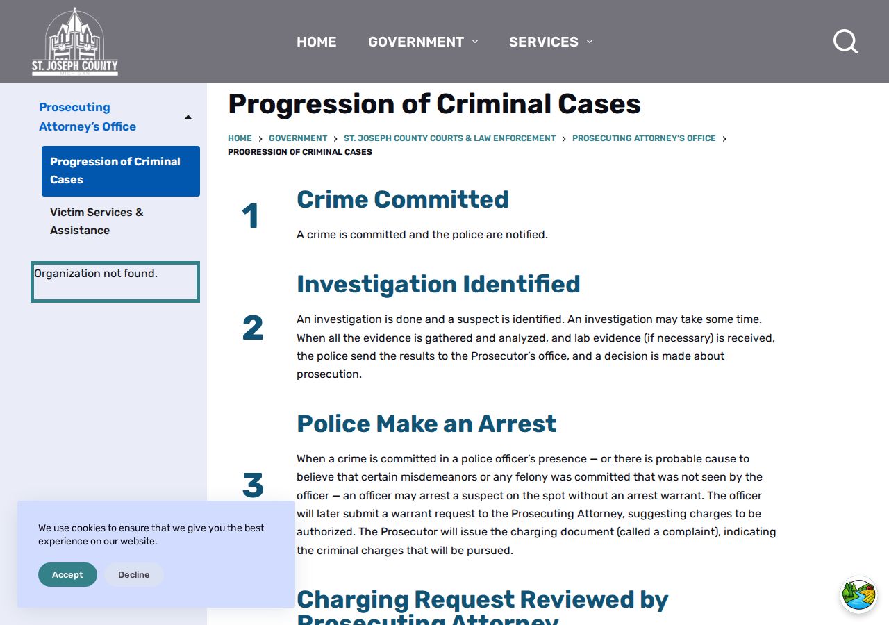 St. Joseph County criminal court records follow the prosecutor progression of criminal cases