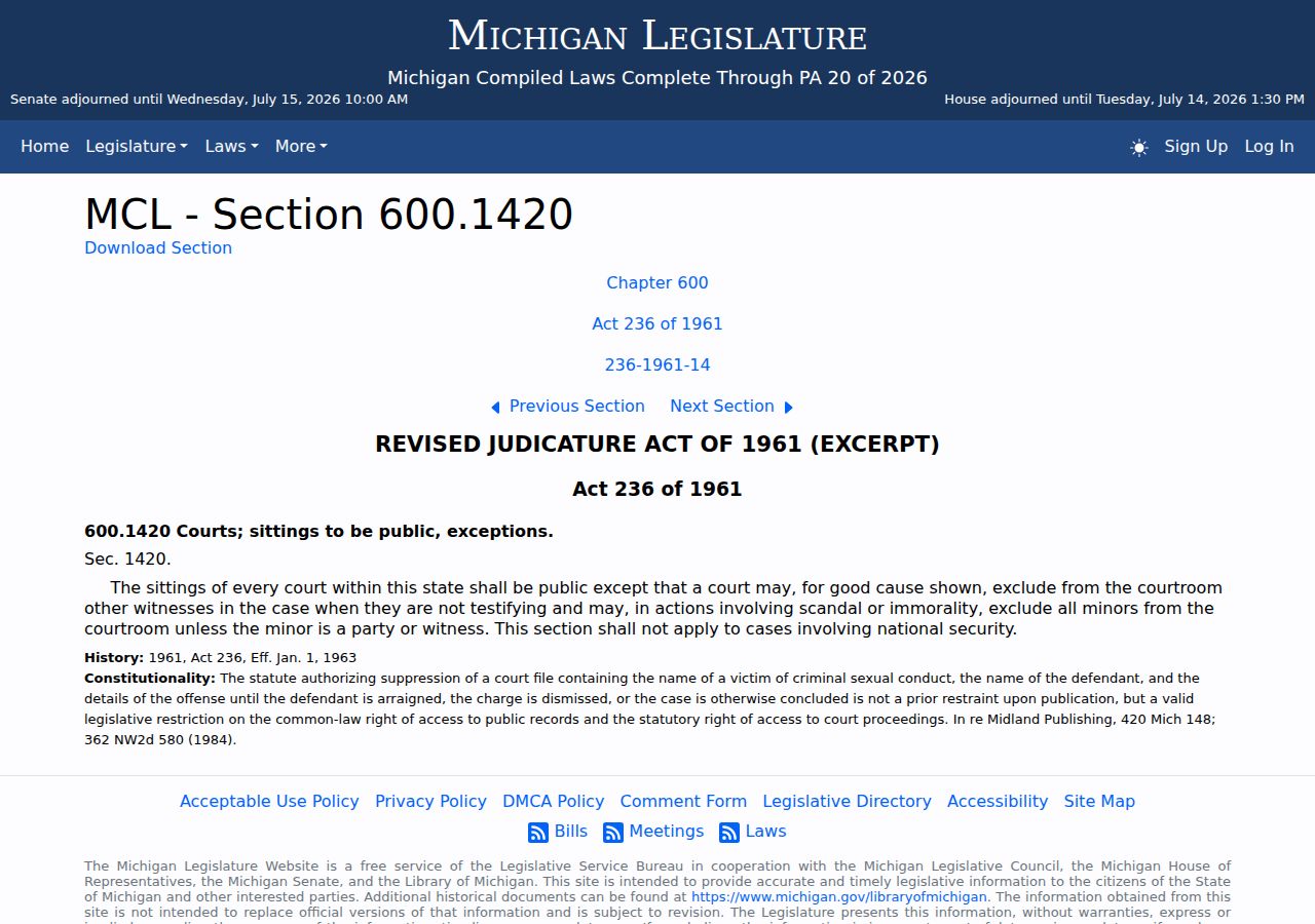 St. Joseph County court records access under Michigan public-sittings law
