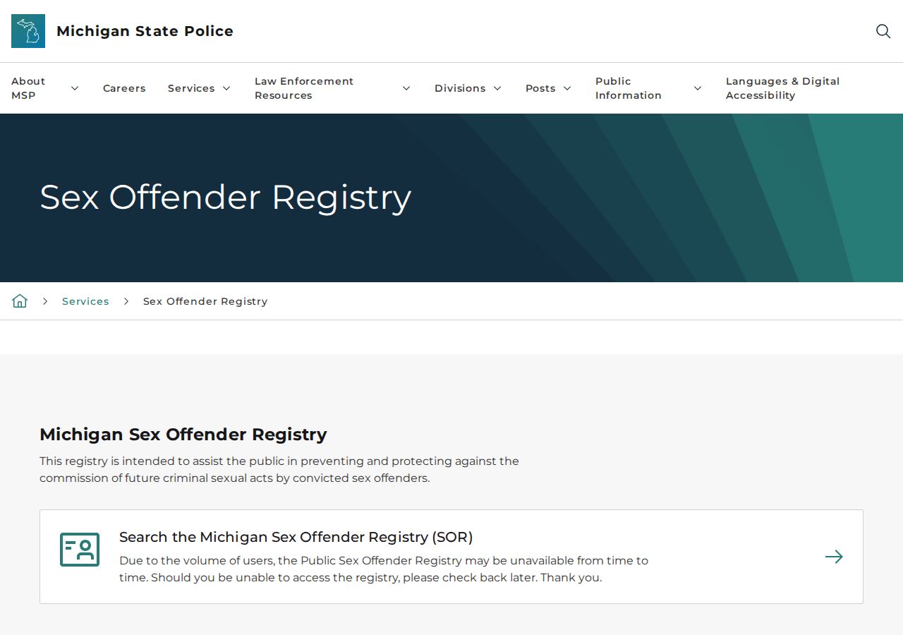 Michigan Sex Offender Registry information for St. Joseph County records