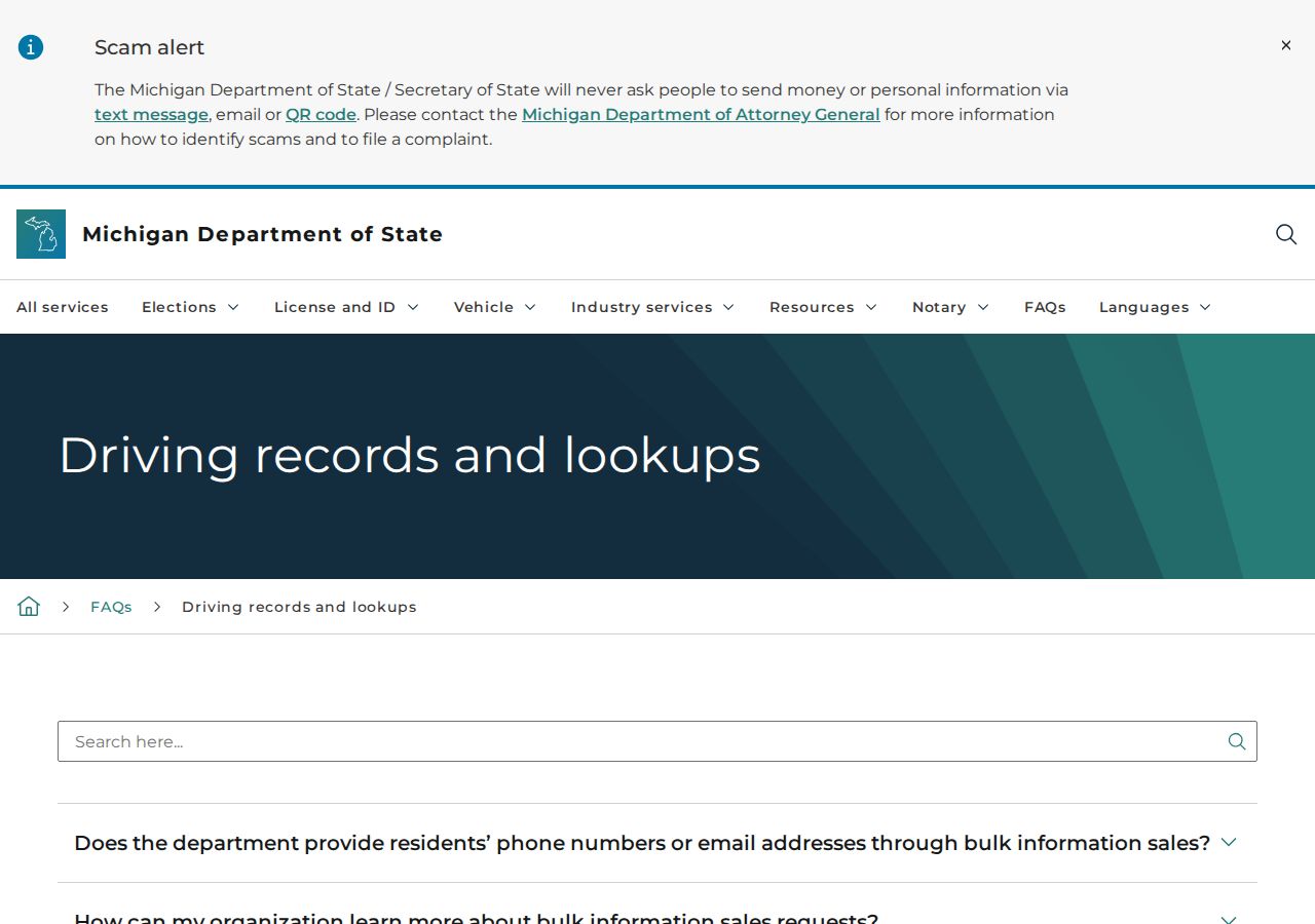 Michigan driver and vehicle record privacy rules affecting St. Joseph County traffic records