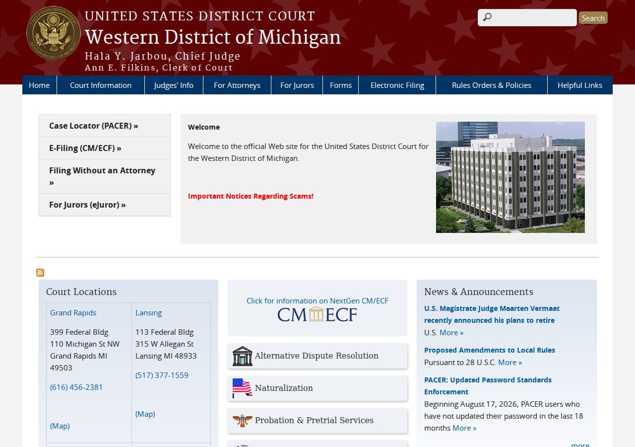 St. Joseph County federal court records in the Western District of Michigan